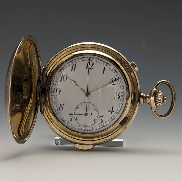 Around 1918 Antique Le Phare minute repeater & chronograph pocket watch gold plated hunter case refurbished